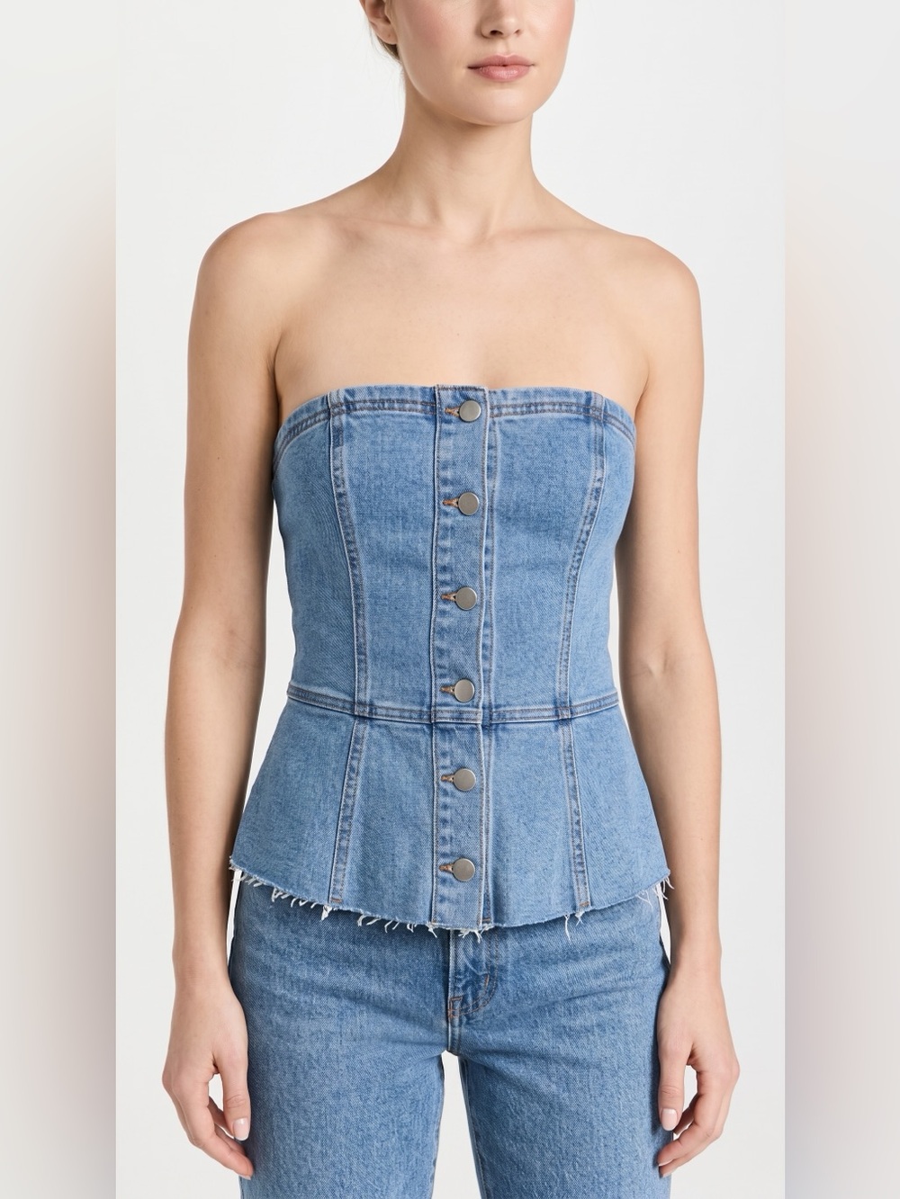Forever 21 Light Blue Denim Strapless Button-Front Jeans Top
